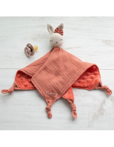 Doudou en double gaze et minkee marsala