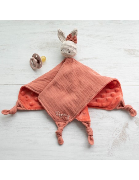 Doudou en double gaze et minkee marsala