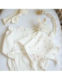 Doudou en double gaze petits coeurs