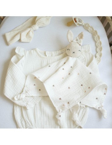 Doudou en double gaze petits coeurs
