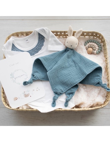 Doudou en double gaze Bleu Canard