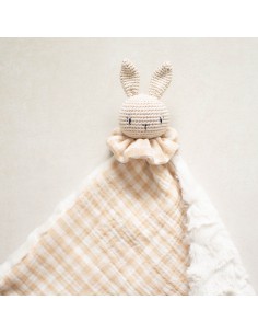 Doudou en double gaze et fourrure Vichy