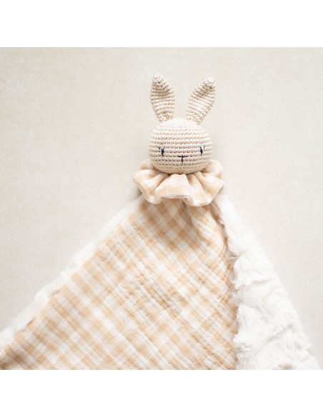 Doudou en double gaze et fourrure Vichy