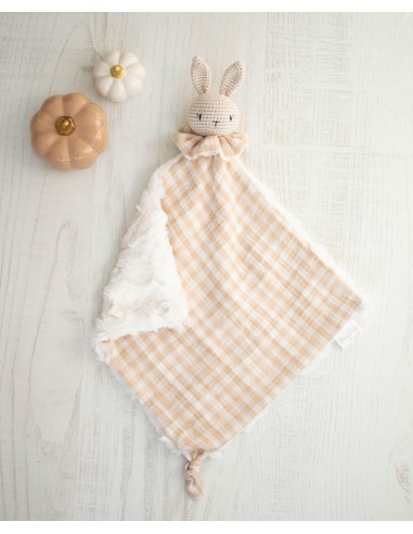 Doudou en double gaze et fourrure Vichy