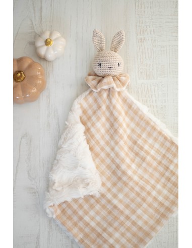 Doudou en double gaze et fourrure Vichy