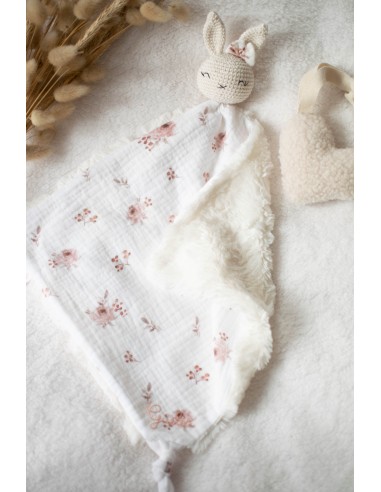 Doudou en double gaze et fourrure Flower