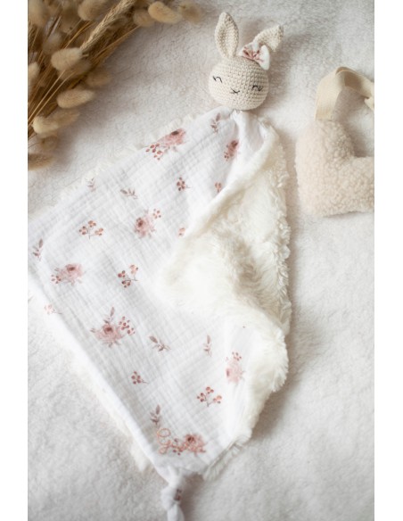 Doudou en double gaze et fourrure Flower