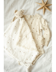 Doudou en double gaze et fourrure Petits Cœurs 2