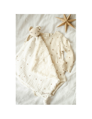 Doudou en double gaze et fourrure Petits Cœurs