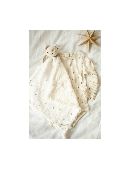 Doudou en double gaze et fourrure Petits Cœurs