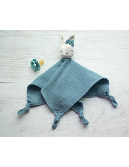 Doudou en double gaze Bleu Canard