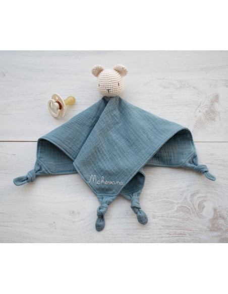 Doudou en double gaze Bleu Canard